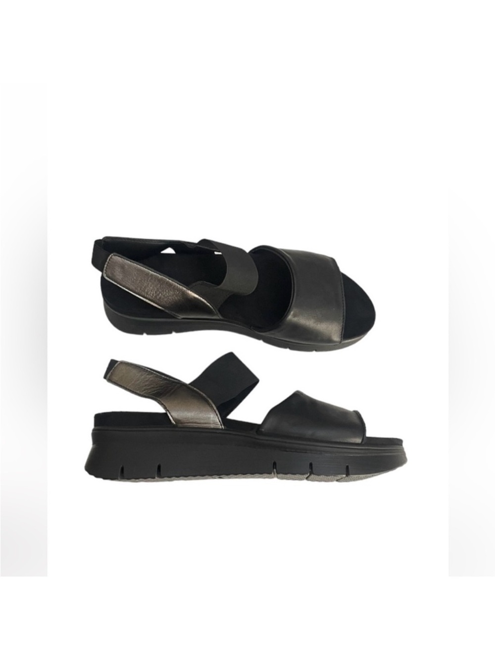 Bata contemporary black leather elastic platform comfort minimalist sandal EU 42